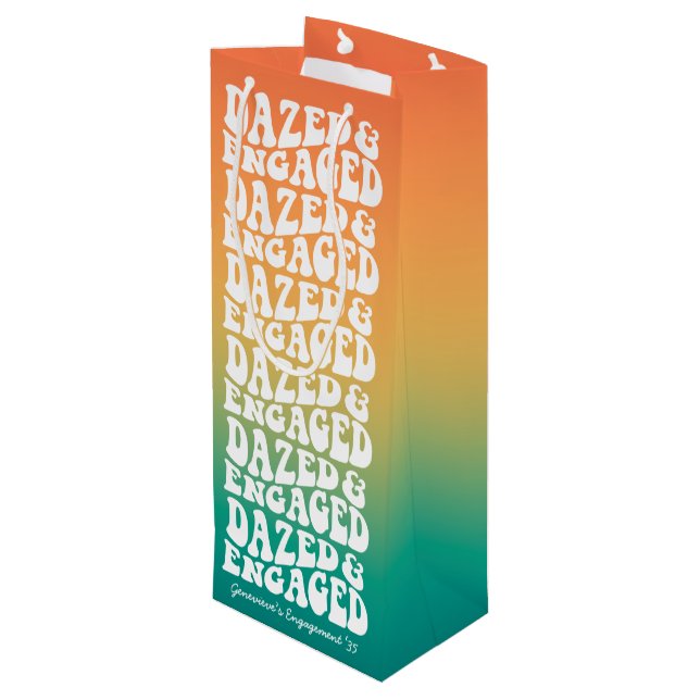 Dazed and Engaged Retro Text Wine Gift Bag (Back Angled)