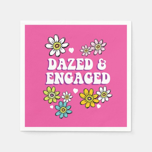 Dazed & Engaged 60s Bachelorette Groovy Pink Daisy Napkin (Front)