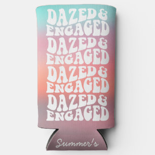Dazed Engaged Aqua Pink Retro Text Design Custom Seltzer Can Cooler
