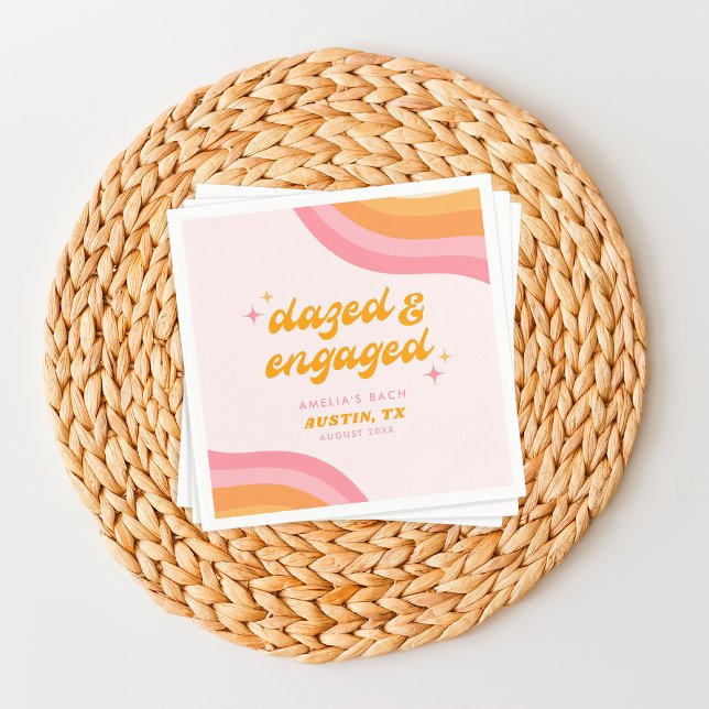 Dazed & Engaged Groovy Pink & Orange Bachelorette Napkin (Creator Uploaded)