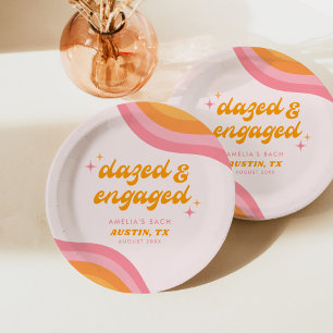 Dazed & Engaged Groovy Pink & Orange Bachelorette Paper Plate