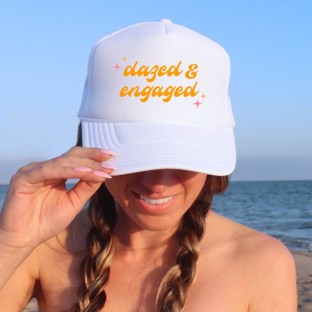 Dazed & Engaged Groovy Pink & Orange Bachelorette Trucker Hat (Creator Uploaded)
