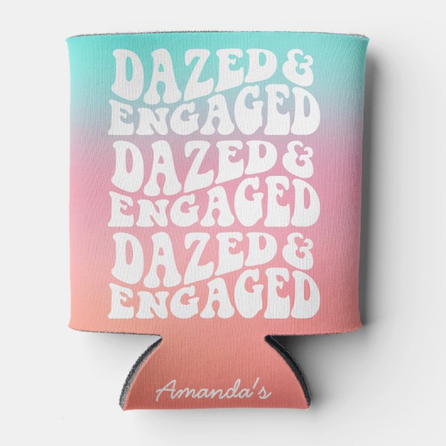 Dazed Engaged Pink Aqua Bridal Shower  Can Cooler (Front)