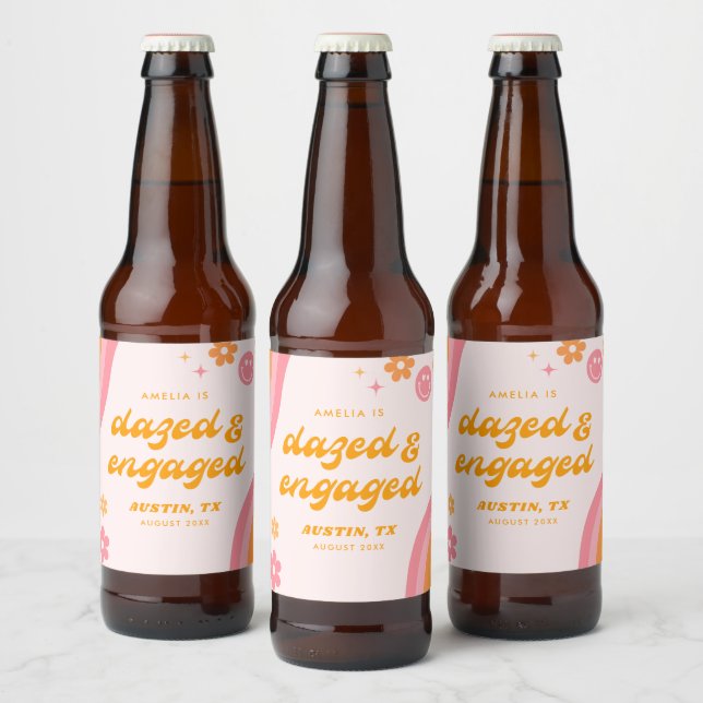 Dazed & Engaged Pink & Orange Beer Bottle Label (Bottles)