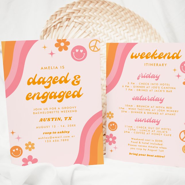 Dazed & Engaged Pink & Orange Invitation (Creator Uploaded)
