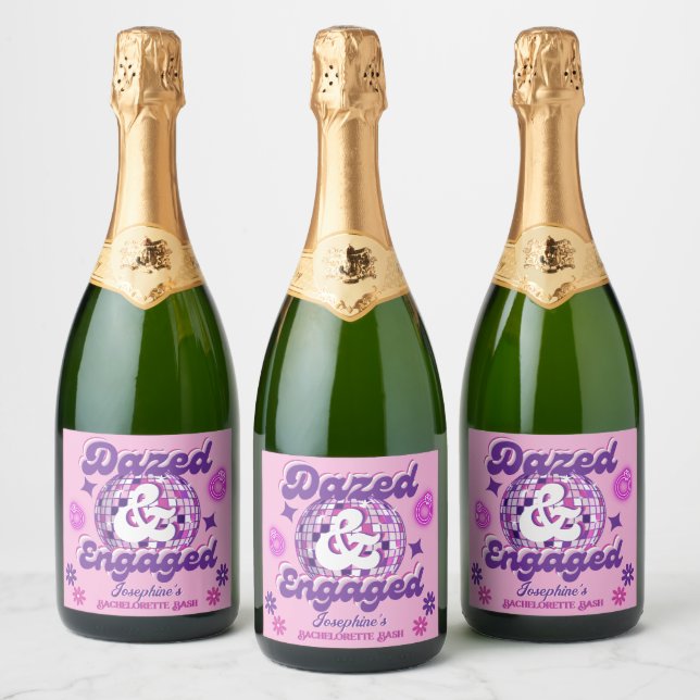 Dazed & Engaged Retro Disco Bachelorette/Bridal  Sparkling Wine Label (Bottles)