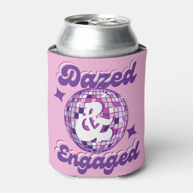 Dazed & Engaged Retro Disco Bachelorette Party Can Cooler (Can Front)