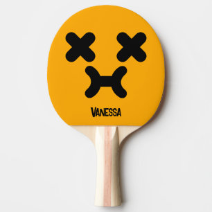 Dazed Pouty Face Orange with Name Ping Pong Paddle
