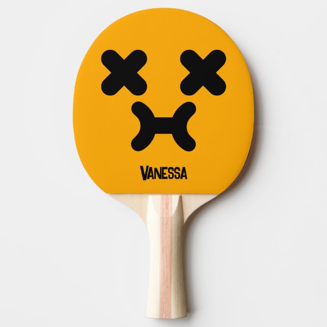 Dazed Pouty Face Orange with Name Ping Pong Paddle (Front)