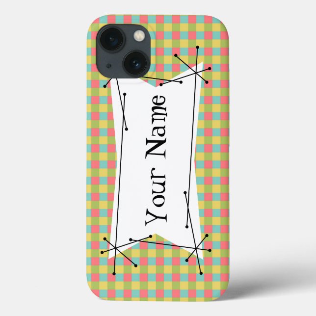 Dazzle Check 'Name' iPad case horizontal (Back)