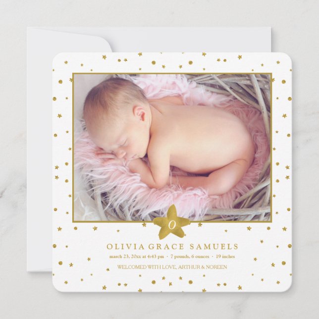 Dazzling Arrival Square Photo Birth Announcement (Front)