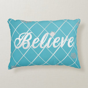 Dazzling Believe Light Blue and Silver Chequered Decorative Cushion