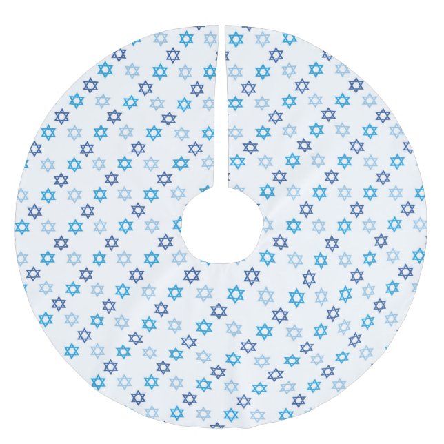Dazzling Blue and White Jewish Star of David Brushed Polyester Tree Skirt (Front)