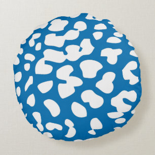 Dazzling Blue and White Leopard Print Round Pillow