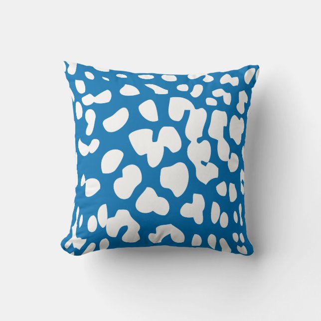 Dazzling Blue and White Leopard Print Throw Pillow (Front)