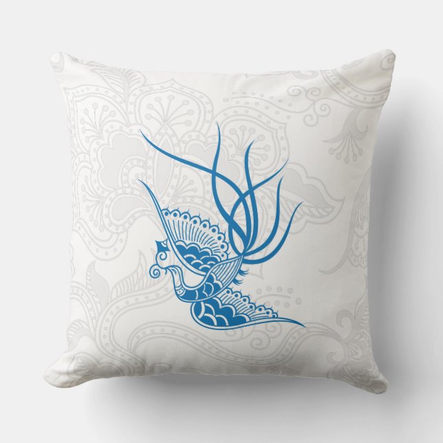 Dazzling Blue Bird & Floral Pattern Pillow (Front)