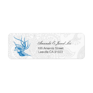 Dazzling Blue Bird & Floral Wedding Address Labels