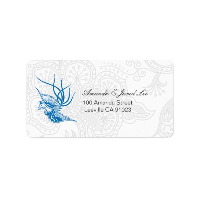 Dazzling Blue Bird & Floral Wedding Address Labels (Front)