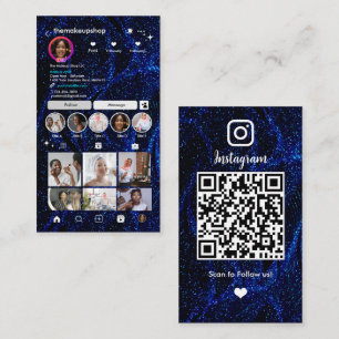 Dazzling Blue Glitter Instagram QR Code Social Business Card