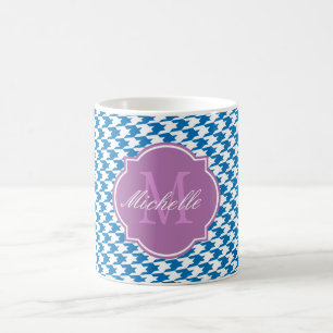 Dazzling Blue Houndstooth Monogram Mug