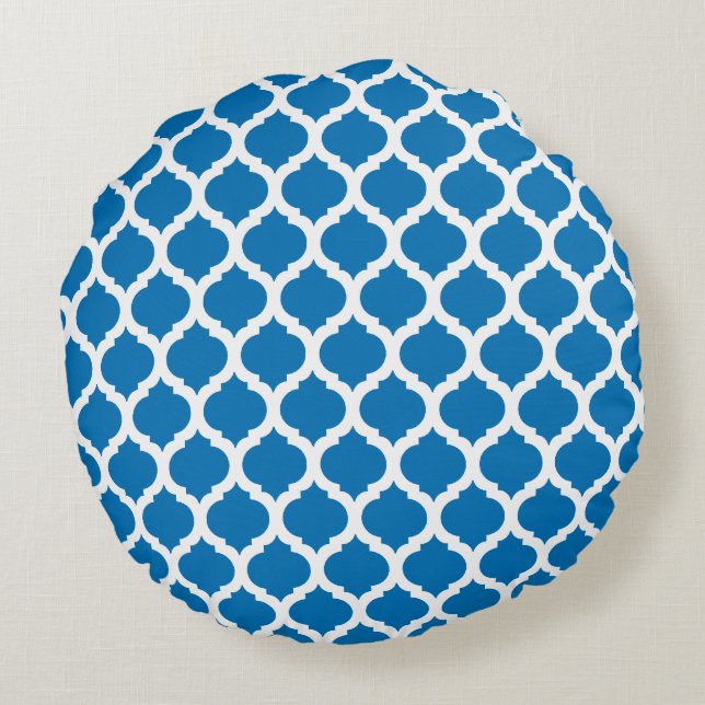 Dazzling Blue Moroccan Pattern Round Pillows (Back)