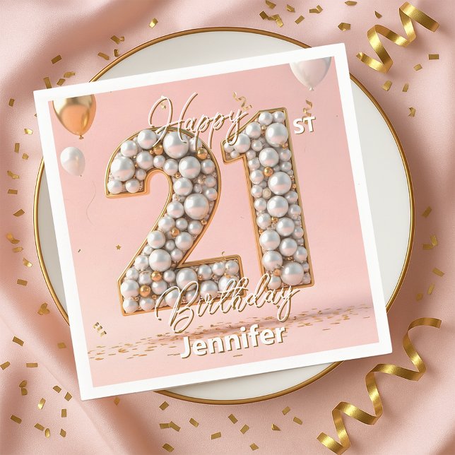 Dazzling Blush Pink and Pearl Gold 21st Birthday  Napkin (Creator Uploaded)
