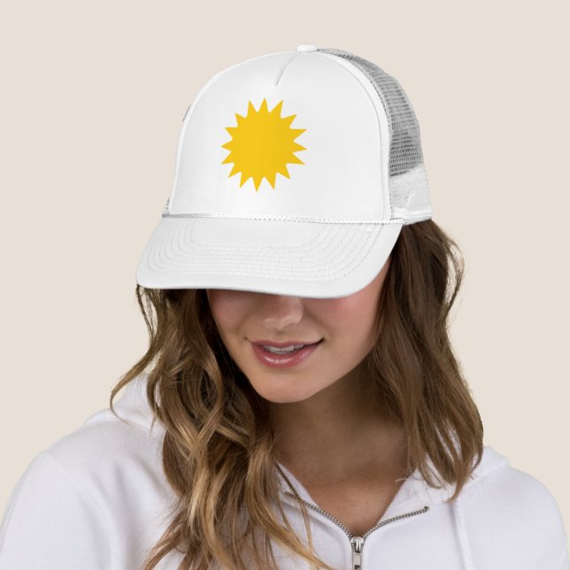 Dazzling Bright Yellow Sun Sunny Side Up Trucker Hat (In Situ)