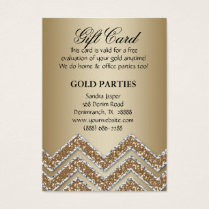 Dazzling Chevron Gold Party Gift Card Glitter