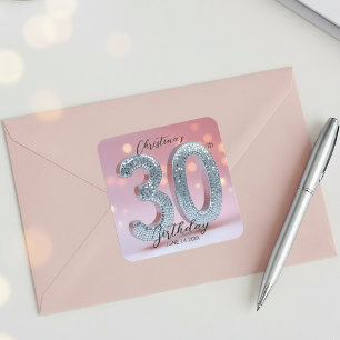 Dazzling Chic Pink and Silver Sequin 30 Birthday Square Sticker