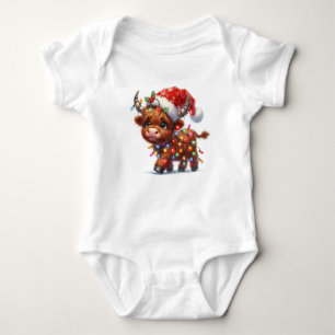Dazzling Christmas Highland Cow Baby Bodysuit