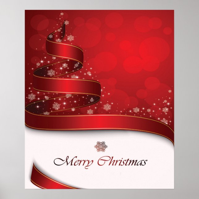 Dazzling Christmas Red Golden & White Snowflakes Poster (Front)