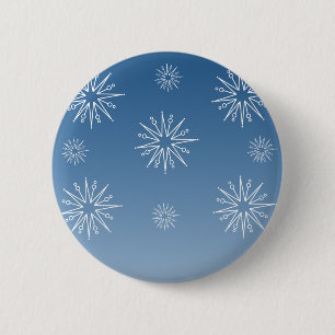 Dazzling Christmas Stars Button, Blue 6 Cm Round Badge