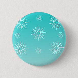 Dazzling Christmas Stars Button, Turquoise 6 Cm Round Badge