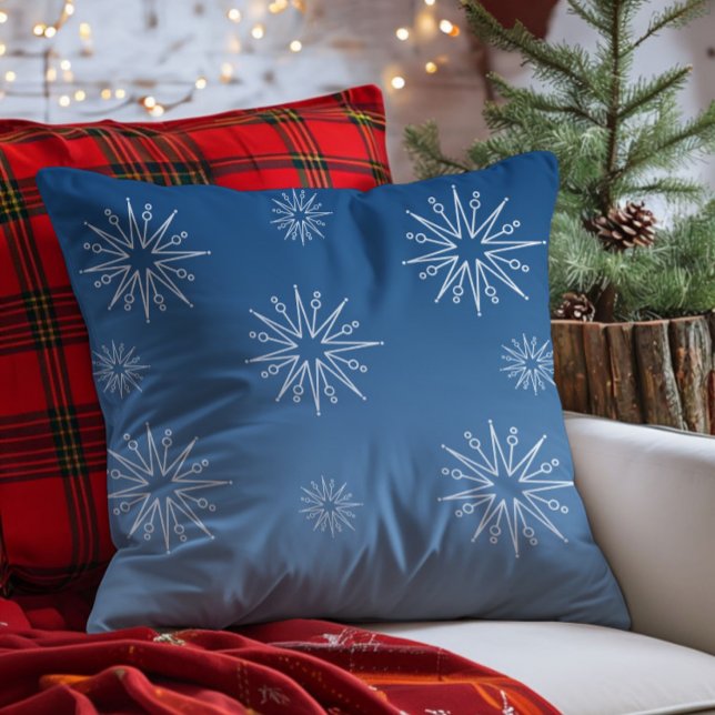 Dazzling Christmas Stars Pillow, Blue Cushion (Blue Dazzling Christmas Stars Throw Pillow)