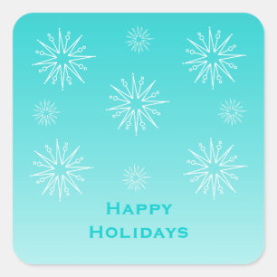 Dazzling Christmas Stars Stickers, Aqua Square Sticker