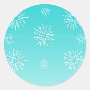 Dazzling Christmas Stars Stickers, Turquoise Classic Round Sticker