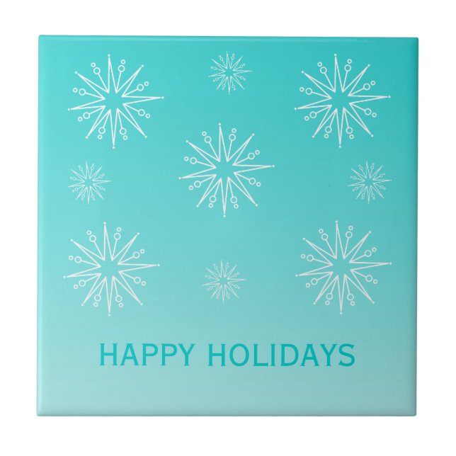 Dazzling Christmas Stars Tile, Aqua Ceramic Tile (Front)