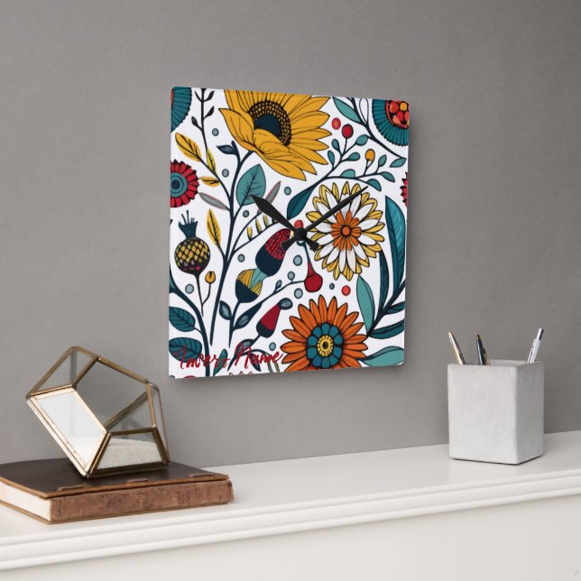 Dazzling Daisy Delight: A Floral Fashion Favorite Square Wall Clock (Office)