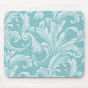 Dazzling Damask, Aqua Mouse Pad