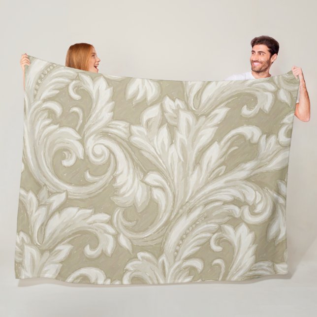 Dazzling Damask, Beige Fleece Blanket (In Situ)