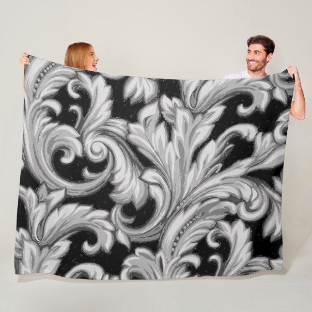 Dazzling Damask, Black Fleece Blanket (In Situ)
