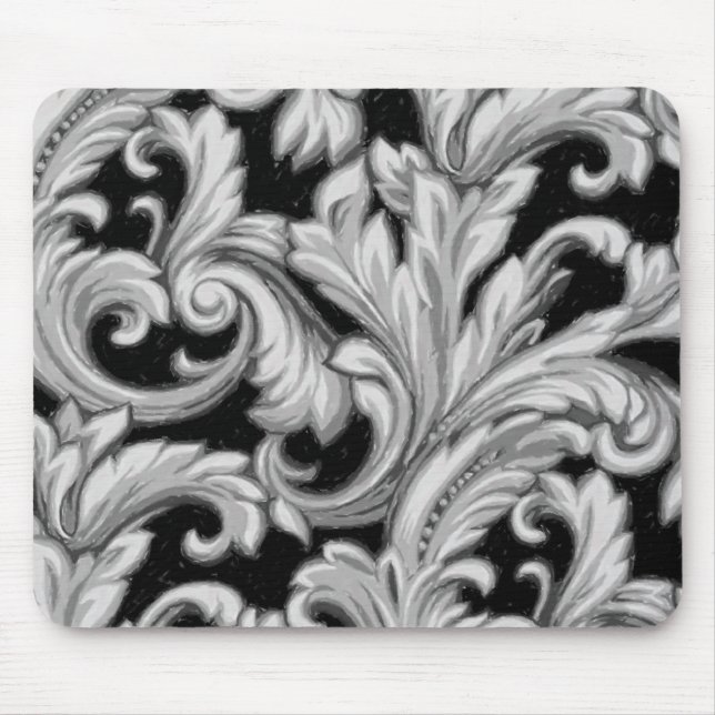 Dazzling Damask, Grey and Black Mouse Pad (Front)