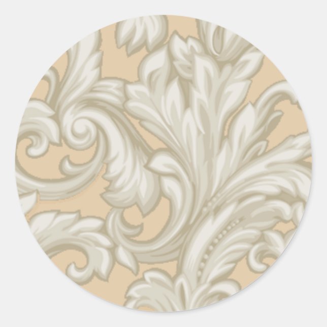 Dazzling Damask, Peach  and Tan Classic Round Sticker (Front)