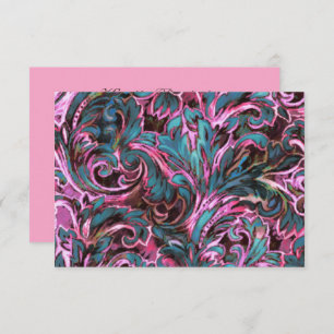 Dazzling Damask Pink Teal Brown Reply Card