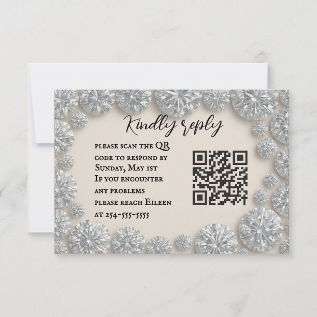Dazzling Diamond QR Code Wedding RSVP Card (Front)