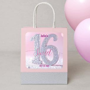 Dazzling Diamond Sweet Sixteen Pink Glam Birthday Square Sticker