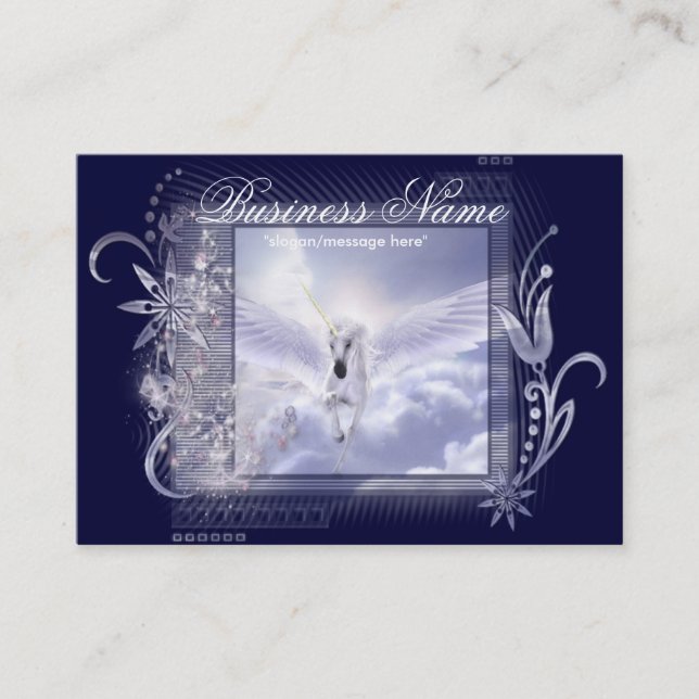 Dazzling Flying Unicorn Chubby Business Cards (Front)