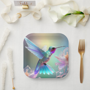 Dazzling Fusion: Rainbow Glass Hummingbird,  Paper Plate