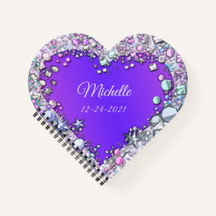 Dazzling Gems PERSONALIZED NAME Purple Heart Notebook
