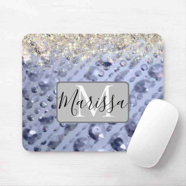 Dazzling Glittery Blue Beads Monogram              Mouse Pad (With Mouse)